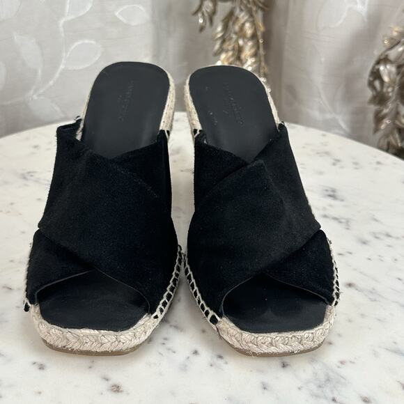 Banana‎ Republic Sandals Womens 8.5 M Slip On Wedge Espadrille Slide Black Suede - Picture 11 of 17